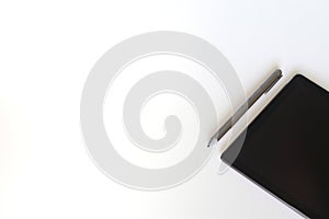 TabletÃ¢â¬â¹ withÃ¢â¬â¹ stylus penÃ¢â¬â¹ isolatedÃ¢â¬â¹ onÃ¢â¬â¹ whiteÃ¢â¬â¹ background. photo